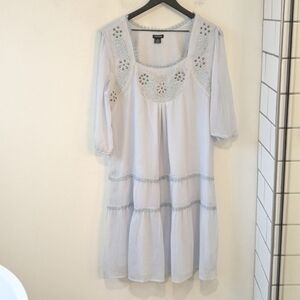 J. Peterman Women's Light Blue Feminine Boho Peasant Beaded Dress Size 10